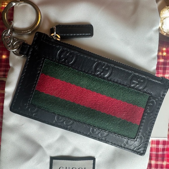 Gucci Web Card Case Zipper Wallet/ Key chain in Black. - Picture 3 of 6